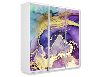 Шкаф-купе Экспресс 3-х дверный (Фото №1018 Абстракция фиолетово-золотая)