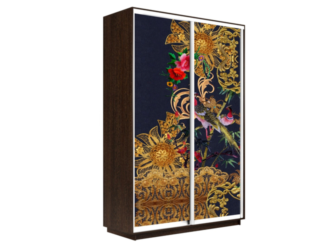 Шкаф-купе Экспресс 2-х дверный (Фото №1013 Золотой орнамент), Венге