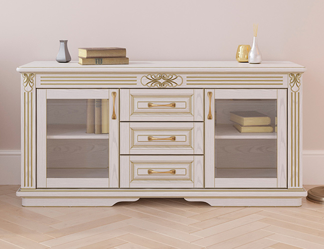 Комод Греденция Палермо 3 ящика со стеклом