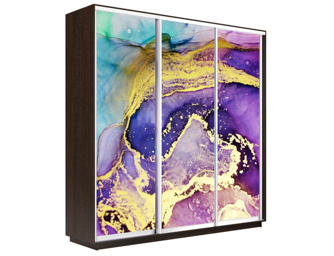 Шкаф-купе Экспресс 3-х дверный (Фото №1018 Абстракция фиолетово-золотая), Венге